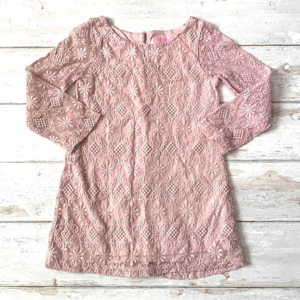 OshKosh 4T Girls Pink Lace Dress Long Sleeves Toddler Size 4 Genuine Kids